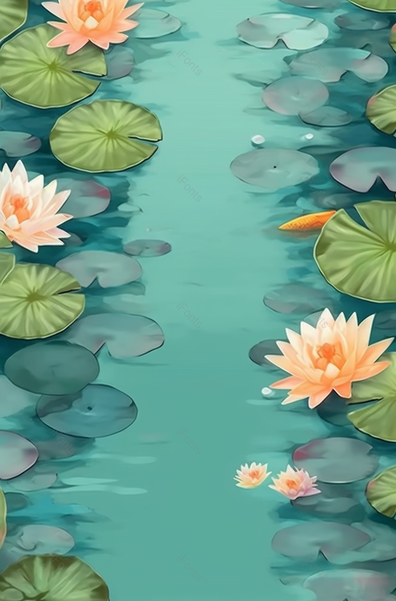 清澈池子盛开的花卉手绘插画图,插画/手绘图,插画/手绘图库,插画/手绘图下载,插画/手绘